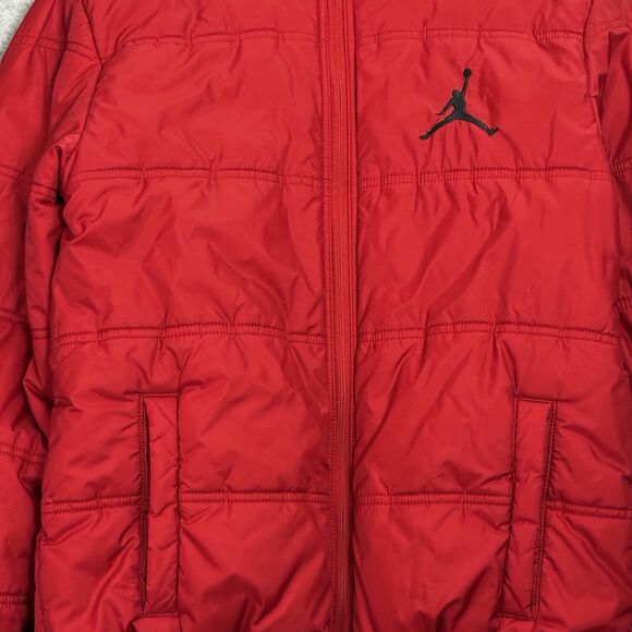 Nike Jordan Puffer Jacket Youth XL (18-20) Red Black Jumpman Hooded Winter Coat - Picture 2 of 7